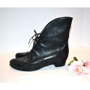 Vintage Boot Black Laces Spanish Flamenco Granny Pixie Leather